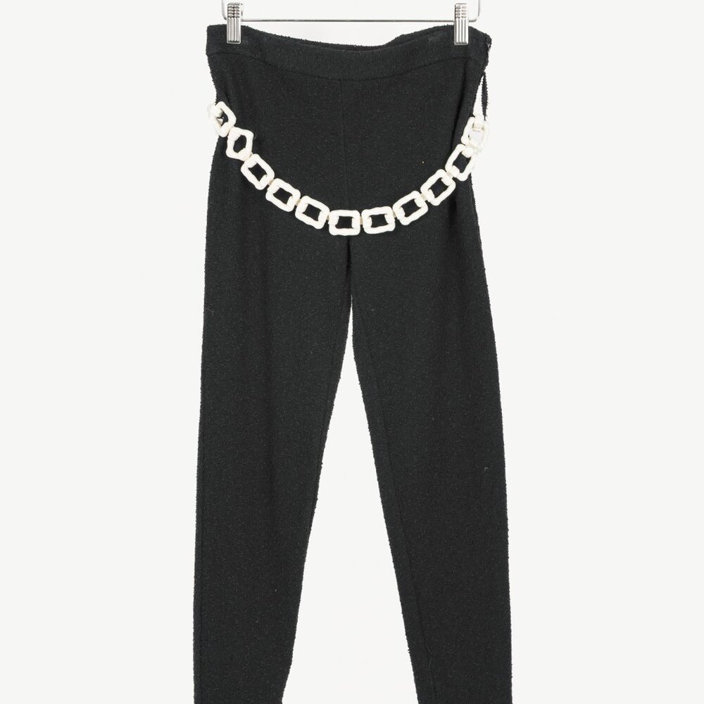 Moschino Cheap and Chic Black Boucle-Knit Chain-Belt Skinny Pants